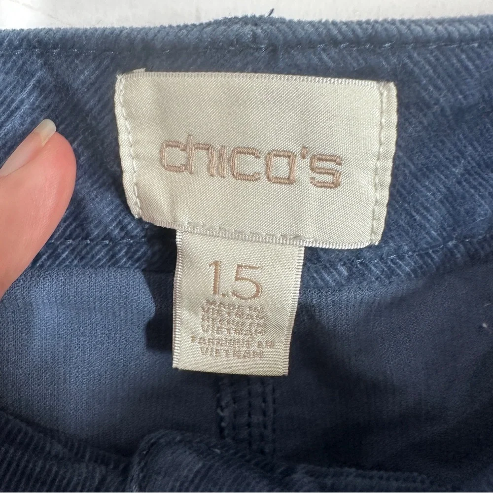 Chico's Navy Blue Corduroy Pants Size 1.5 10 Straight Leg This Wale